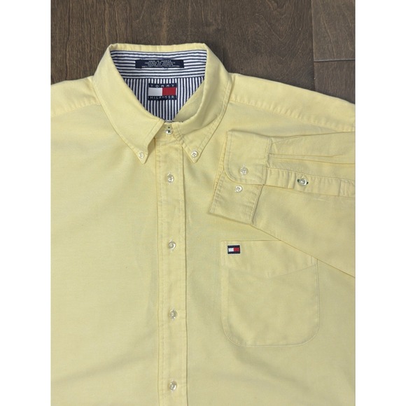Vintage Tommy Hilfiger Yellow Oxford Shirt Mens Size XL Flag Logo Button Down - Picture 1 of 6